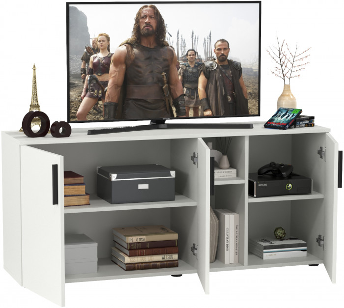 Эйр Гостиная 16.55 Тумба под ТВ, цвет белый шагрень, ШхГхВ 140х38,3х62,7 см., универсальная сборка