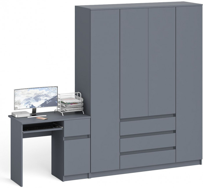 Мори Стол компьютерный МС-1 правый + Шкаф МШ1600.1, цвет графит, ШхГхВ 250,4х50,4х209,6 см., выдвижной ящик справа, НЕ универсальная сборка