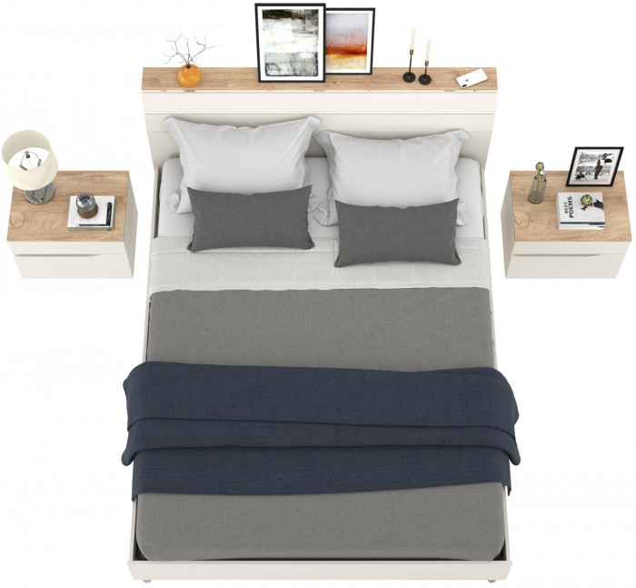 Муссон Кровать 11.41 + ортопед + 2 х Тумба 16.03, цвет белый/дуб эндгрейн элегантный, сп. м. 1600х2000 мм., б/м