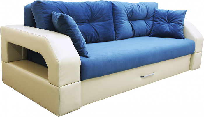 Диван-кровать Манчестер, еврокнижка, велюр/экокожа, 150х195, синий