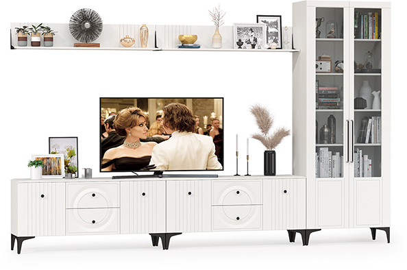 Валенсия Гостиная № 083, ЛДСП белый шагрень/МДФ белый шагрень