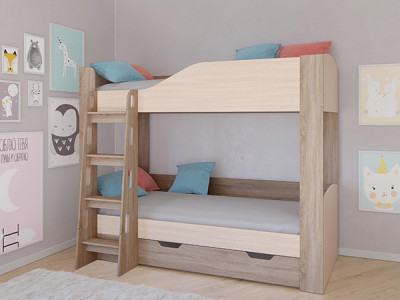Кровать двухъярусная АСТРА 2 Сонома/Дуб молочный с ящиком