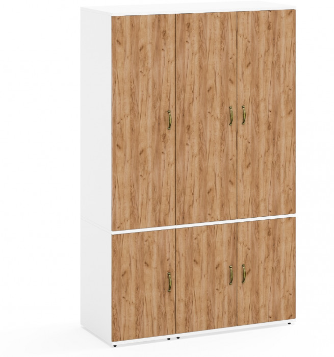 Лидер-8 Модуль Пенал МД 23Б + Шкаф МД 19Б, цвет белый шагрень/крафт золото, ШхГхВ 120х50х190 см., универсальная сборка