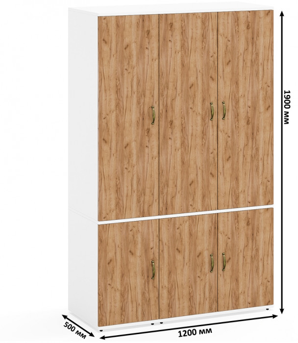 Лидер-8 Модуль Пенал МД 23Б + Шкаф МД 19Б, цвет белый шагрень/крафт золото, ШхГхВ 120х50х190 см., универсальная сборка