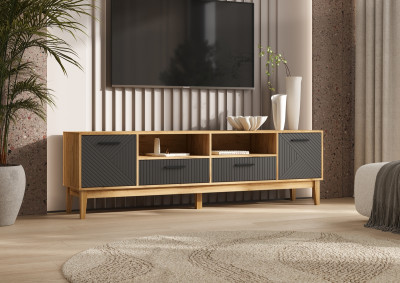 Тумба ТВ "Флэш" (2 двери/2 ящика), Крафт золотой/Браш графит