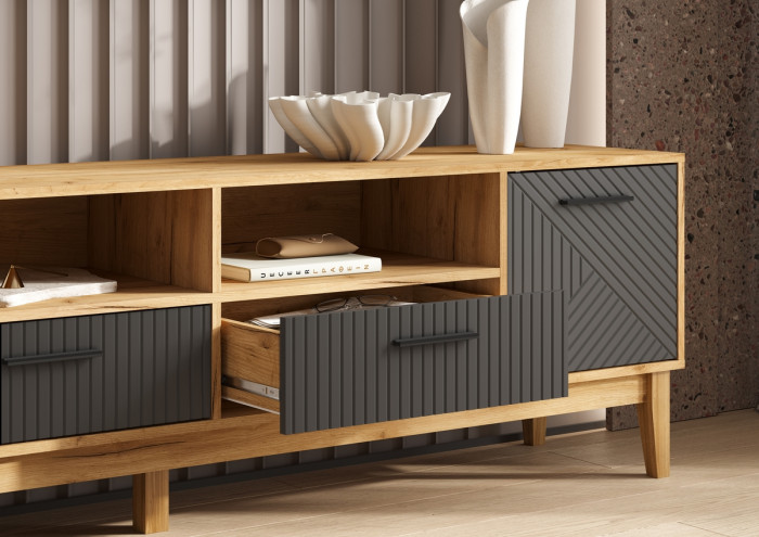 Тумба ТВ "Флэш" (2 двери/2 ящика), Крафт золотой/Браш графит