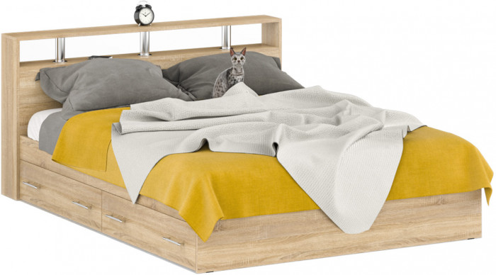 Камелия спальня № 10 Кровать с ящиками 1600 + Две тумбы + Стол косм. + Зеркало + Комод + Шкаф, цвет дуб сонома, 1600х2000 мм., б/м, осн. есть