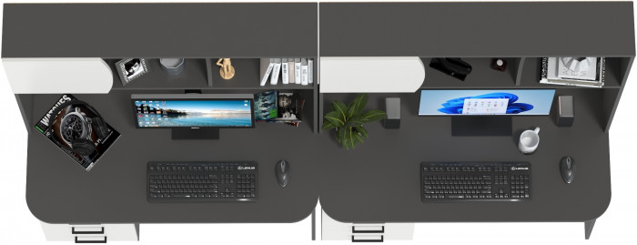 Два стола рабочих 6-0606граф/бел Сигма, цвет графит/белый, ШхГхВ 241х60,5х166 см., НЕ универсальная сборка