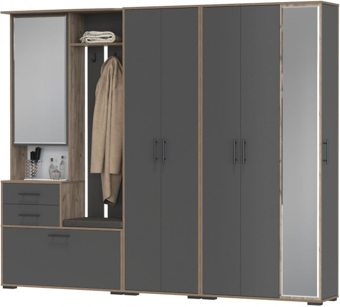 Прихожая Домино 6, дуб крафт табачный/графит