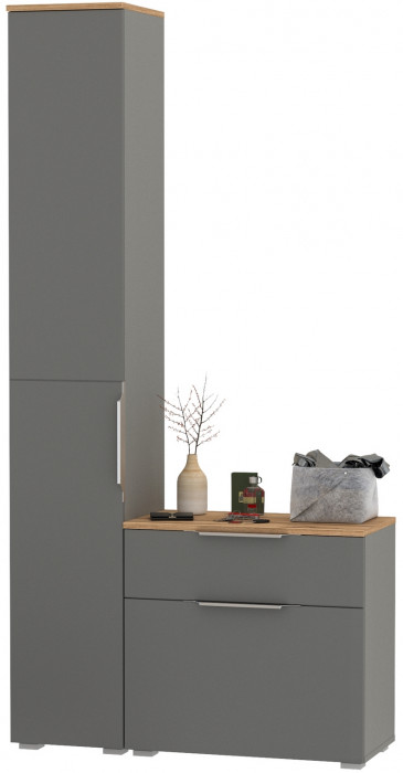 Октава Прихожая 13, цвет серый графит/дуб крафт золотой/фасады МДФ серый графит, ШхГхВ 97,1х35,4х197,6 см., универсальная сборка
