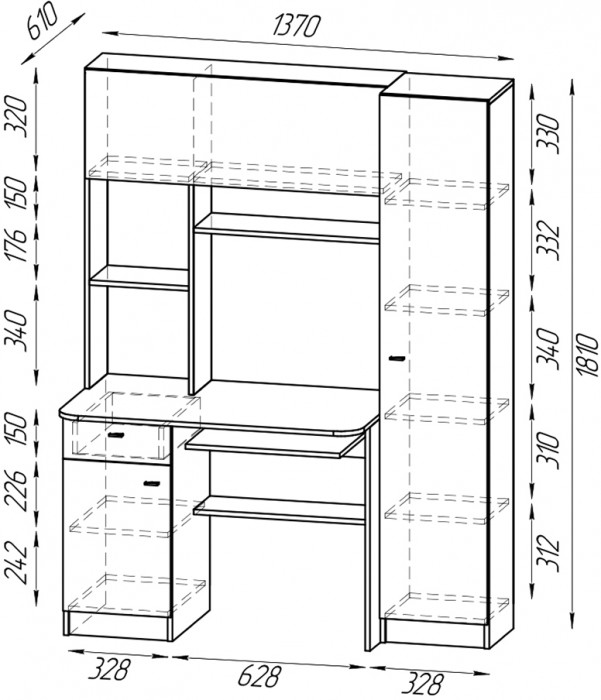 Стол рабочий 6-0603Мграф/бел Альфа, графит/белый