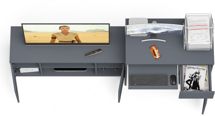 Мори компьютерный стол МС-1 правый + Тумба МТВ1200.1, графит