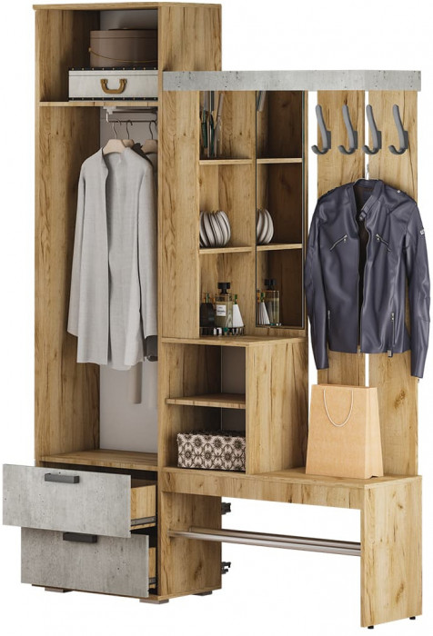 Прихожая "Трамп" (1500*2176*372) крафт/бетон