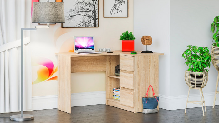 Мори Стол компьютерный МС-1 левый, цвет белый, ШхГхВ 90х50х76,6 см., выдвижной ящик слева, НЕ универсальная сборка