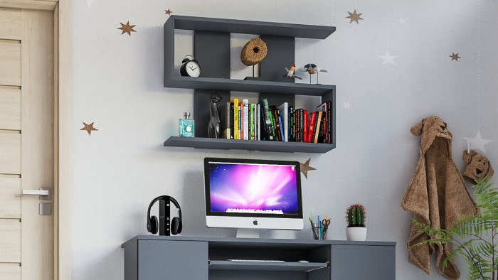 Мори Полка 900, цвет графит, ШхГхВ 90х21х64,8 см., универсальная сборка