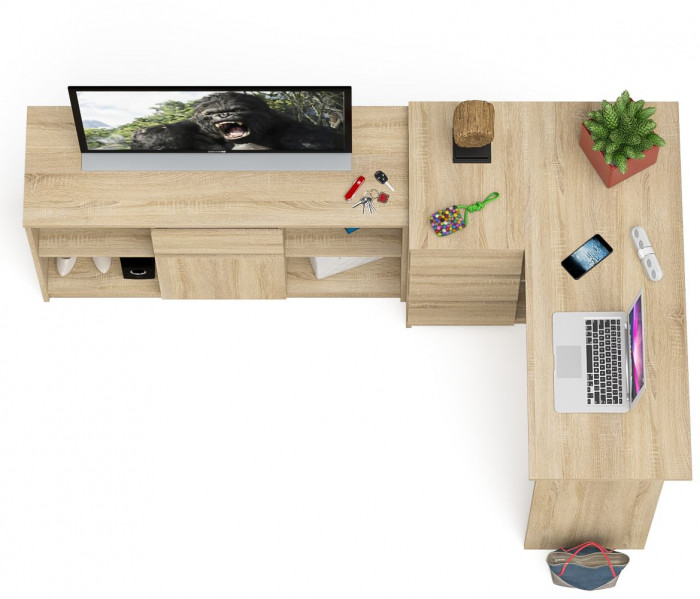 Мори Стол компьютерный МС-16 левый + Тумба МТВ1204.1, цвет дуб сонома, ШхГхВ 244,8х84,9х76,6 см., выдвижные ящики слева, НЕ универсальная сборка