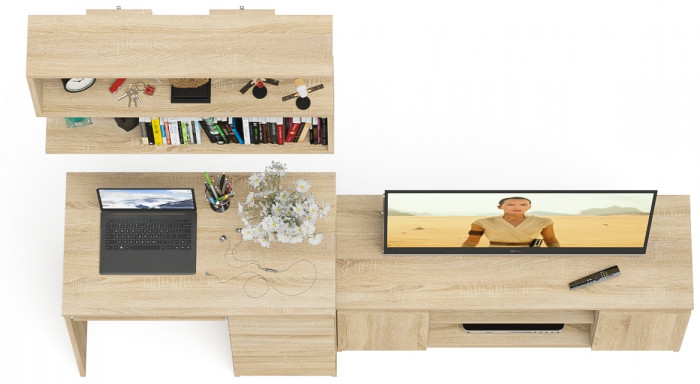 Мори Стол компьютерный МС-6 правый + Тумба МТВ1200.1 + Полка 900, цвет дуб сонома, ШхГхВ 210,4х50х209,6 см., НЕ универсальная сборка