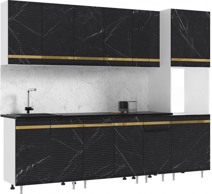 Кухня МДФ Милена 2600 (Белый, Мрамор золото, Антарес)