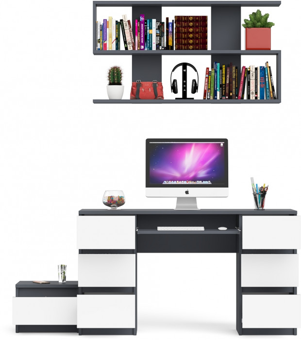 Мори компьютерный стол МС-2 + Тумба ТМП400.1 + Полка 1200, графит/белый