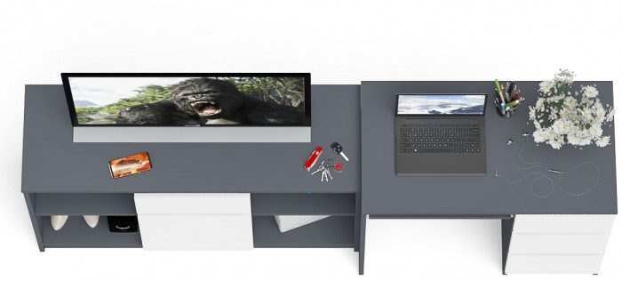 Мори компьютерный стол МС-6 правый + Тумба МТВ1204.1, графит/белый