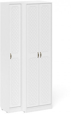 Прихожая П-6 Шкаф + Пенал, цвет белая шагрень/фасады МДФ белое дерево фрезеровка ромб, ШхГхВ 90х50х210 см., универсальная сборка