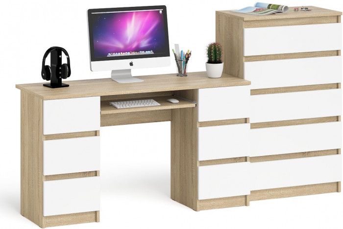 Мори Стол компьютерный МС-2 + Комод МК700.5, цвет дуб сонома/белый, ШхГхВ 205,8х50х114 см., универсальная сборка