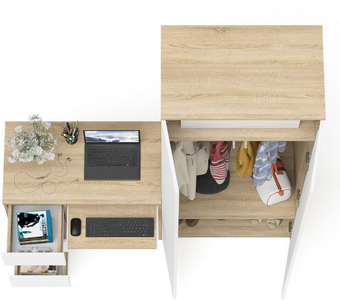 Мори Стол компьютерный МС-6 левый + Шкаф МШ800.1, цвет дуб сонома/белый, ШхГхВ 170,4х50,4х209,6 см., выдвижные ящики слева, НЕ универсальная сборка