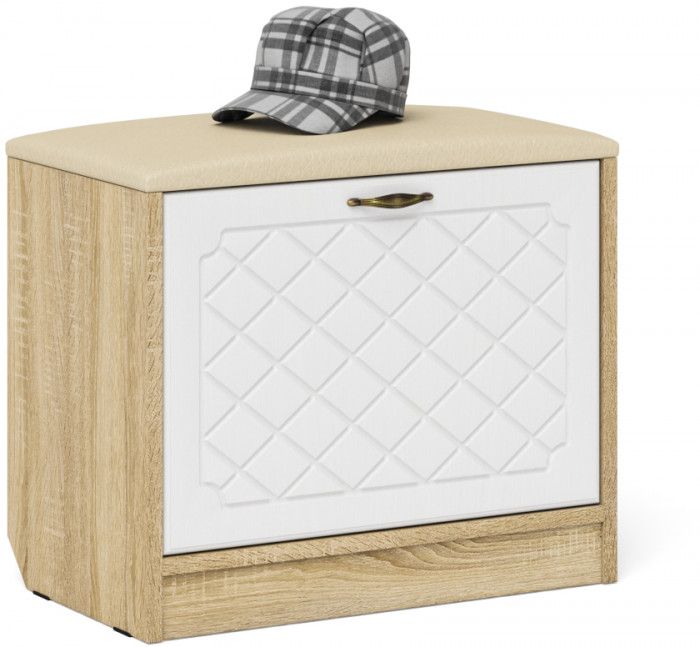 Прихожая П-6 Компоновка № 10, цвет дуб сонома/фасады МДФ белое дерево фрезеровка ромб, ШхГхВ 120х50х210 см., универсальная сборка