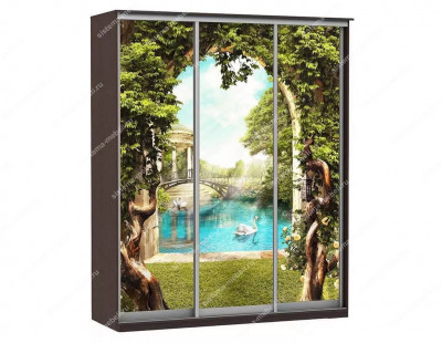 Шкаф купе Модерн 1776х600 3-х дверный 2-х секционный фотопечать №3 венге