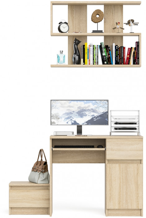 Мори компьютерный стол МС-1 правый + Тумба ТМП400.1 + Полка 900, дуб сонома