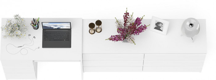 Мори Стол компьютерный МС-6 левый + Комод МК1380.6, цвет белый, ШхГхВ 228х50х76,6 см., выдвижные ящики слева, НЕ универсальная сборка