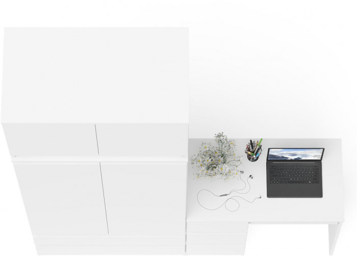 Мори Стол компьютерный МС-6 левый + Шкаф МШ900.1 + Антресоль МА900.1, цвет белый, ШхГхВ 180,4х50,4х234,2 см., выдвижные ящики слева, НЕ универс. сб.