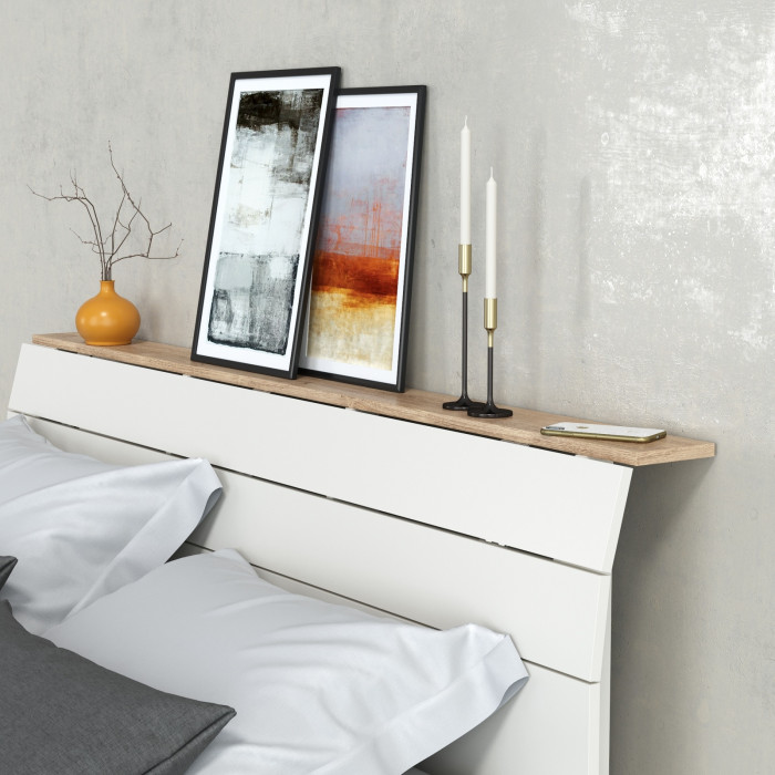 Муссон Кровать 11.41 + ортопед + Комод 13.97 + Тумба ТВ 13.276, цвет белый/чёрный/дуб эндгрейн элегантный, сп. м. 1600х2000 мм., б/м