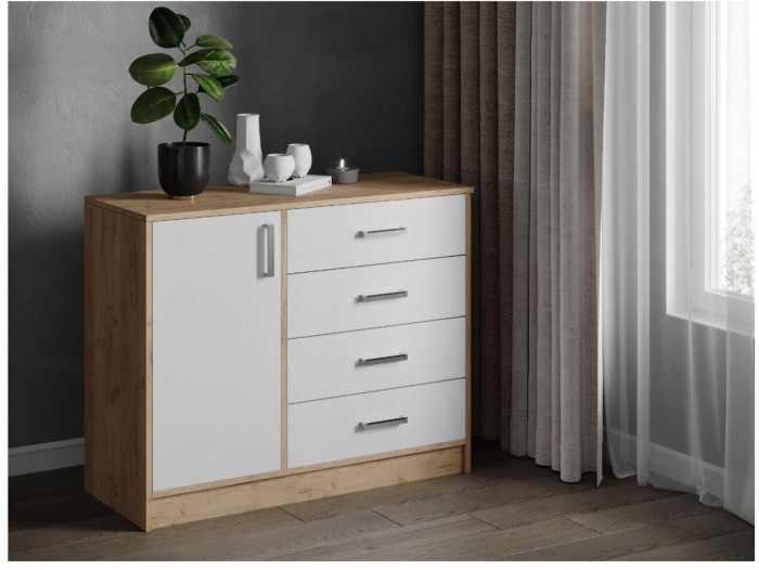 Комод Катрин-6 дуб крафт золотой/белый