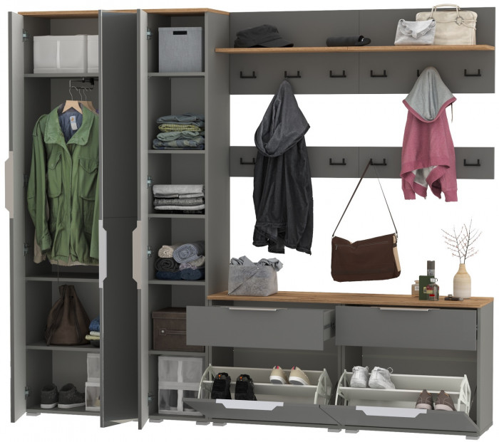 Октава Прихожая 33, серый графит/дуб крафт золотой/фасады МДФ серый графит