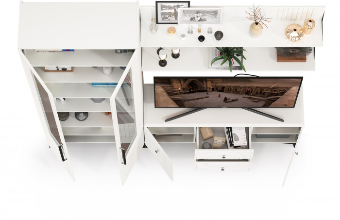 Валенсия Гостиная № 059, ЛДСП белый шагрень/МДФ белый шагрень