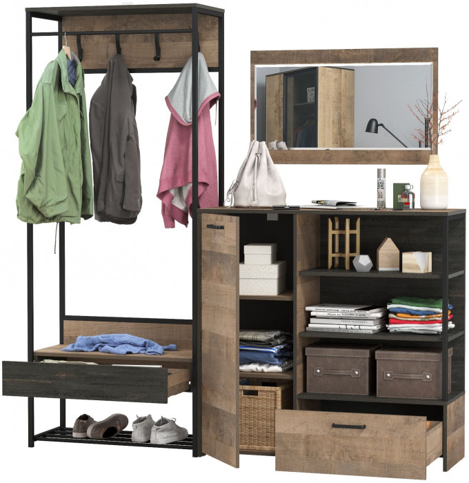 Трувор Прихожая 218, цвет дуб гранж песочный/интра, ШхГхВ 189х36,9х194,2 см., универсальная сборка