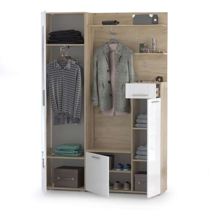 Лайн Прихожая № 01, цвет дуб крафт серый/фасады МДФ белый глянец, ШхГхВ 144,8х35,1х210 см., НЕ универсальная сборка