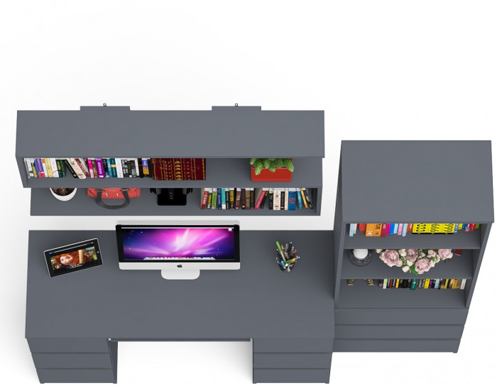 Мори компьютерный стол МС-2 + Стеллаж МСТ600.3 + Полка 1200, графит