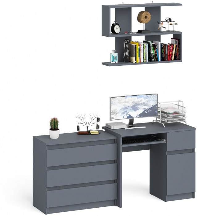 Мори Стол компьютерный МС-1 правый + Комод МК800.1 + Полка 900, цвет графит, ШхГхВ 170,4х50х209,6 см., НЕ универсальная сборка