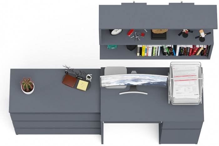 Мори Стол компьютерный МС-1 правый + Комод МК800.1 + Полка 900, цвет графит, ШхГхВ 170,4х50х209,6 см., НЕ универсальная сборка