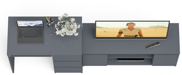 Мори Стол компьютерный МС-6 правый + Тумба МТВ1200.1, цвет графит, ШхГхВ 210,4х50х76,6 см., выдвижные ящики справа, НЕ универсальная сборка