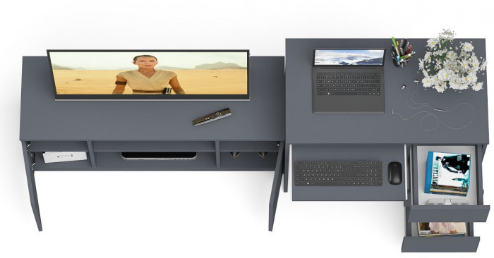 Мори Стол компьютерный МС-6 правый + Тумба МТВ1200.1, цвет графит, ШхГхВ 210,4х50х76,6 см., выдвижные ящики справа, НЕ универсальная сборка