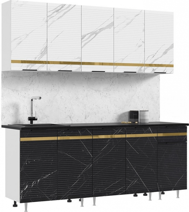 Кухня МДФ Милена 2000 (Белый, Мрамор белый софт/Мрамор блэк софт, Антарес)