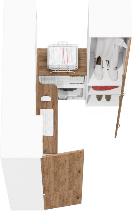 Лидер-8 Пенал МД 22Б + Стол + Полка + Пенал 21Б, белый шагрень/крафт золото