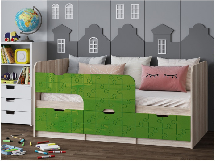 Детская кровать Юниор-9, 80х180 (Белый глянец, Ясень шимо светлый)