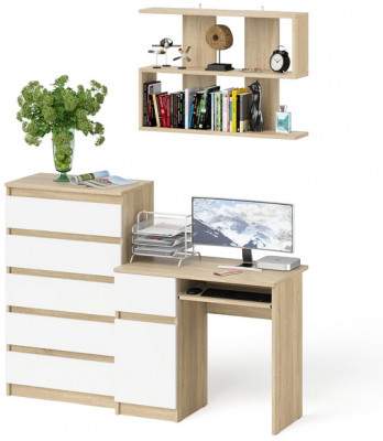 Мори Стол компьютерный МС-1 левый + Комод МК700.5 + Полка 900, цвет дуб сонома/белый, ШхГхВ 160,4х50х209,6 см., НЕ универсальная сборка