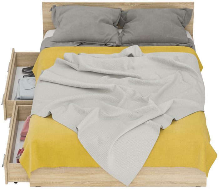 Стандарт Кровать с ящиками 1400, цвет дуб сонома, ШхГхВ 143,5х203,5х70 см., сп.м. 1400х2000 мм., без матраса, основание есть