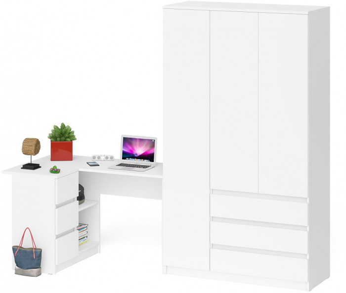 Мори компьютерный стол МС-16 левый + Шкаф МШ1200.1, белый