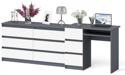 Мори Стол компьютерный МС-6 левый + Комод МК1380.6, цвет графит/белый, ШхГхВ 228х50х76,6 см., выдвижные ящики слева, НЕ универсальная сборка